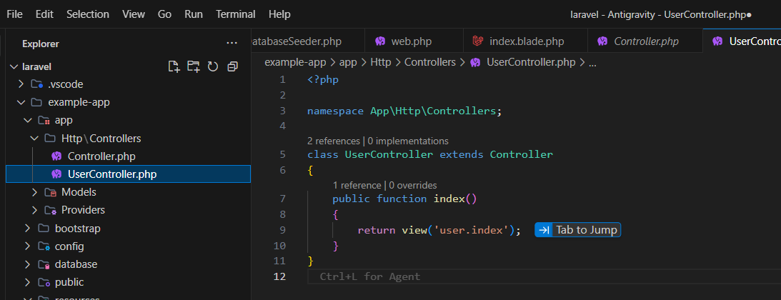 User Controller dan function index