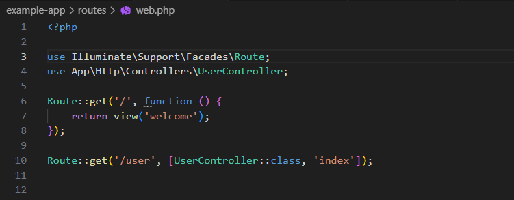 Routing /user pada file web.php
