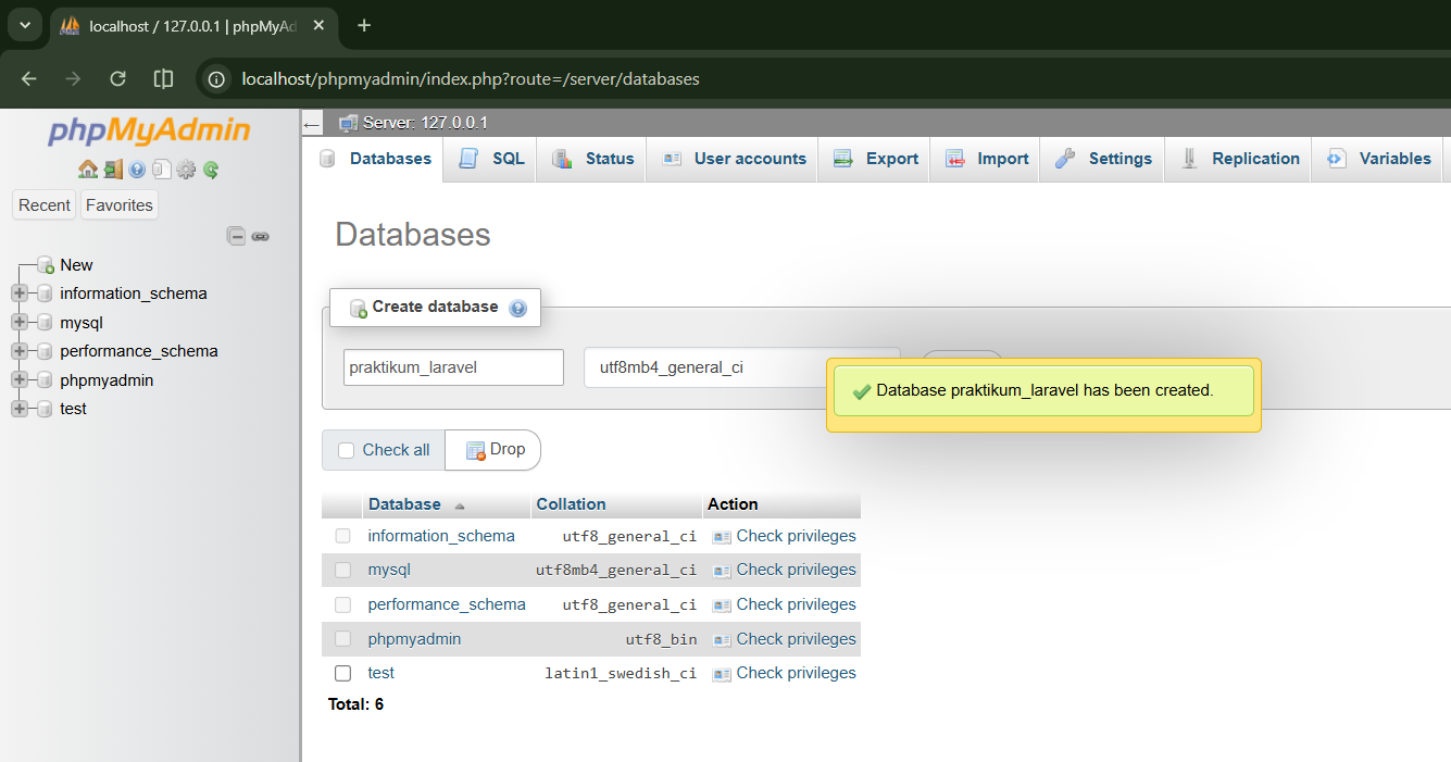 Database berhasil dibuat
