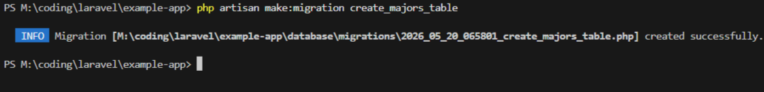 Membuat Migration Table Major