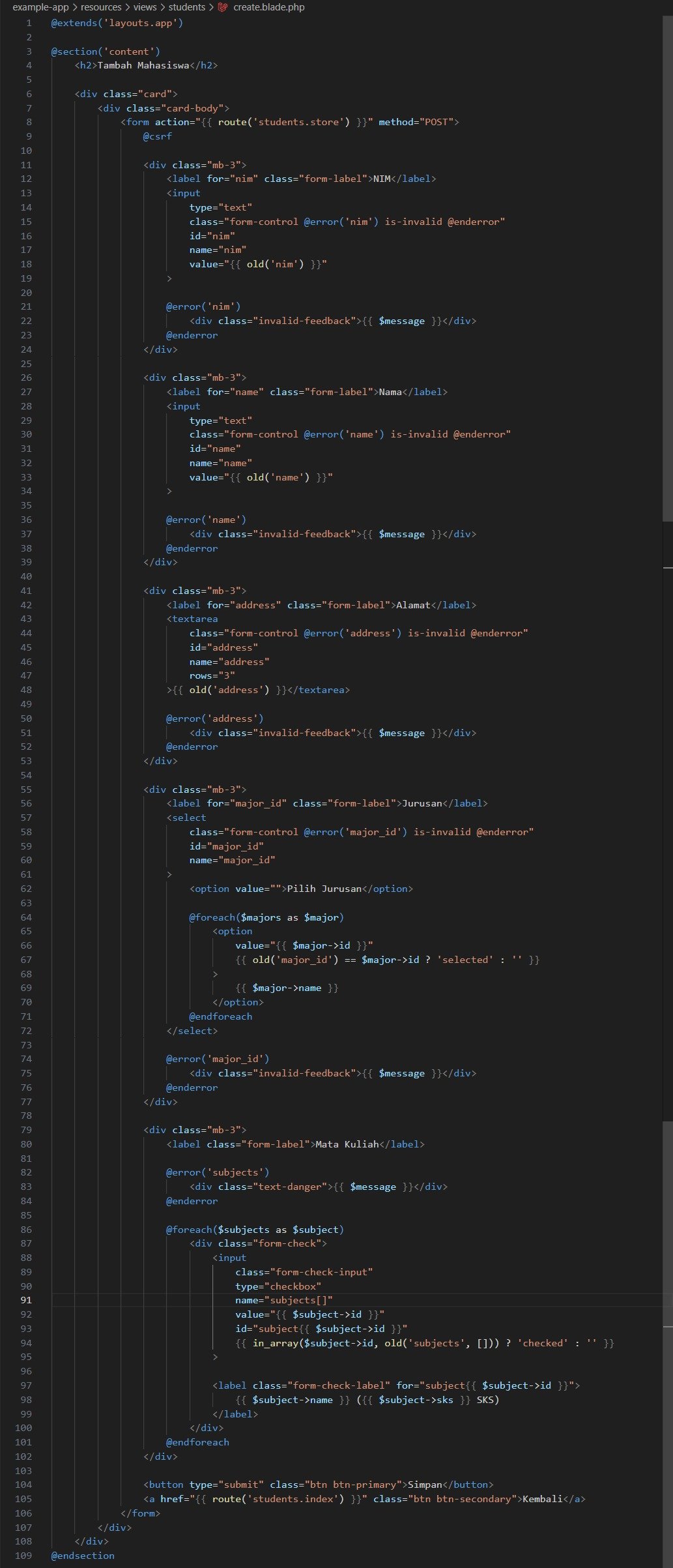View Create Student