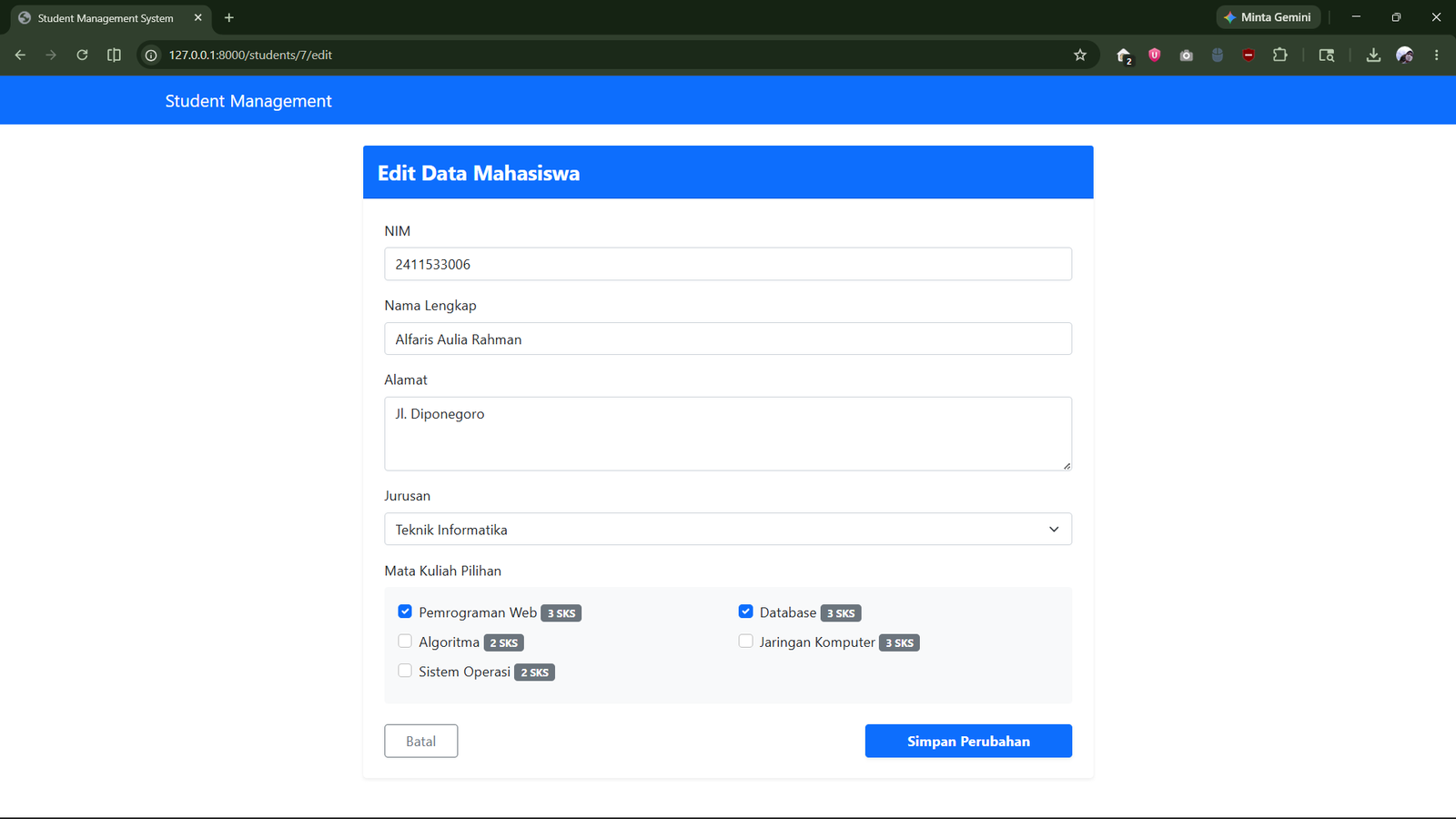 Edit Data Mahasiswa